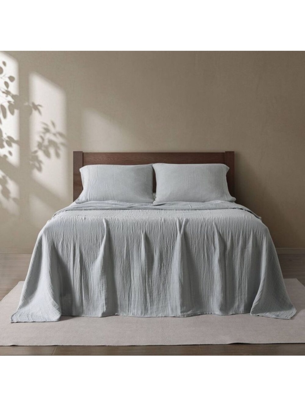 Textured Light Gray Cotton Bedding Set - Modern Minimalist USA Queen